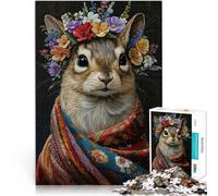 Rompecabezas de 1000 Piezas para Adultos Ardilla con Flores Juguete Educativo para aliviar el estrés para la decoración del hogar 38x26cm