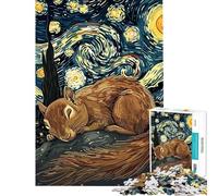 Rompecabezas de 1000 Piezas para Adultos Ardilla durmiendo bajo un Cielo Estrellado Rompecabezas para Adultos Juego de ingenio Una Obra de Arte para cumpleaños y Navidad (Tamaño 38x52cm)