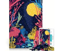 Rompecabezas de 1000 piezas para adultos Arrecife de coral nocturno,ilustración artística minimalista abstracta,corte premium,juego estimulante,entretenimiento para el tiempo libre,decoración navideña