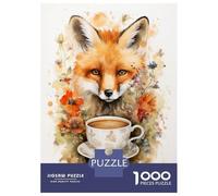 Rompecabezas De 1000 Piezas para Adultos Art Fox and A Cup of Tea Rompecabezas para Adultos Juegos Relajantes Regalos para Mujeres Desafiantes para Completar 70x50cm/1000pcs
