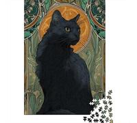 Rompecabezas De 1000 Piezas para Adultos Art Nouveau Black Cat Print Rompecabezas para Adultos Juegos Familiares Decoración Desafiante De Completar 52x38cm/1000pcs