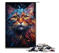 Rompecabezas de 1000 Piezas para Adultos Arte Colorido de Cosmic Cats Divertido Rompecabezas Familiar con póster a Juego y Hoja de Trivia de 75 x 50 cm