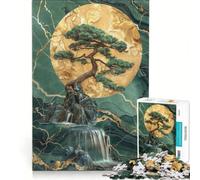 Rompecabezas de 1000 Piezas para Adultos Arte de árbol bonsái Dorado, Juegos Familiares, Divertidos y con Humor, un Juego de desafío único 38x26cm
