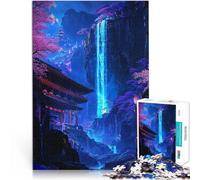 Rompecabezas de 1000 Piezas para Adultos Arte de Cascada de Sakura de neón Juego desafiante Toda la Familia. 75x50cm