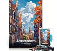 Rompecabezas de 1000 Piezas para Adultos,Arte de Paisaje Urbano de Ámsterdam,Países Bajos,Ajuste, desafío Mental,diversión,Tiempo de Descanso,Juego,Regalo de cumpleaños para la Mente (38x26cm)