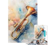 Rompecabezas de 1000 Piezas para Adultos Arte de Trompeta en Acuarela Juego Familiar Juguetes adictivos para Cultivar la Paciencia Regalos para Mujeres y Hombres Mejora la Memoria (tamaño 38x26cm)