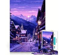 Rompecabezas de 1000 Piezas para Adultos Arte de un Pueblo Invernal Europeo,articulaciones Suaves,Divertido Rompecabezas de lógica,Juego Casual,Escena navideña (38x26cm)