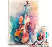 Rompecabezas de 1000 Piezas para Adultos Arte de violín en Acuarela Juego Imposible desafío difícil fomenta el Amor Entre Parejas 38x52cm