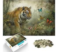 Rompecabezas de 1000 Piezas para Adultos Arte del Tigre de Belleza Feroz Rompecabezas con Piezas de Formas aleatorias Que se entrelazan Completamente 38x26cm