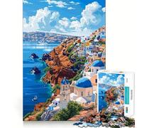 Rompecabezas de 1000 Piezas para Adultos,Arte Griego de Santorini,decoración Retro con Bordes limpios,Actividad Cerebral,diversión fácil,Regalo de cumpleaños para la Mente (38x52cm)