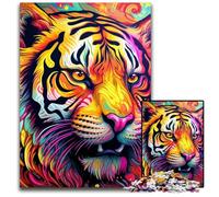 Rompecabezas de 1000 Piezas para Adultos, Arte psicodélico, Tigre, cartón, Rompecabezas, Juego de desafío Mental para Adolescentes e interacción Familiar, 26x38cm/10,23x14,96 Pulgadas