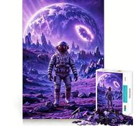 Rompecabezas de 1000 Piezas para Adultos Astronauta,Alienígena,Planeta,Cielo Púrpura,Bordes Limpios,Juego de Diversión Cognitiva,Juego Lento,Divertido,Festivo,Regalo de Ocio (38x26cm)