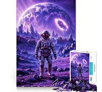 Rompecabezas de 1000 Piezas para Adultos Astronauta,Alienígena,Planeta,Cielo Púrpura,Juego de Ensamblaje Ajustado,Juego de Concentración,Regalo Fácil,Tiempo Divertido,Arte Navideño (38x52cm)