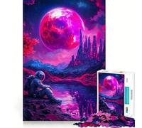 Rompecabezas de 1000 Piezas para Adultos Astronauta bajo la Luna Rosa Diseño Limpio y Divertido Ideal para Relajarse y Jugar cumpleaños o como pasatiempo (50x75cm)