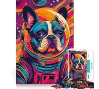 Rompecabezas de 1000 Piezas para Adultos Astronauta,Bulldog Francés,Decoración de Corte preciso,Juguete de Desarrollo cognitivo,Tiempo Libre,Regalo de cumpleaños (50x75cm)
