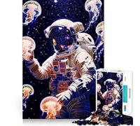 Rompecabezas de 1000 Piezas para Adultos Astronauta con Medusas Brillantes Arte de Corte preciso Juego para desarrollar la Mente Diversión y Entretenimiento Regalo de cumpleaños (38x26cm)