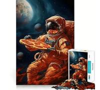 Rompecabezas de 1000 Piezas para Adultos Astronauta con Pizza,Espacio,Arte de Corte preciso,Juego de ingenio,diversión,Tiempo Libre,cumpleaños,Arte,Juego (38x26cm)