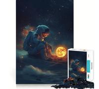Rompecabezas de 1000 Piezas para Adultos Astronauta contemplando la Luna Juego de ingenio y diversión para Relajarse y Disfrutar en cumpleaños (38x26cm)
