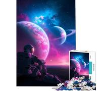 Rompecabezas de 1000 Piezas para Adultos Astronauta contemplando Planetas en el Espacio Juego Educativo Juguetes didácticos Regalos Ideales para Parejas Tamaño 38x52cm