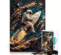 Rompecabezas de 1000 Piezas para Adultos Astronauta en Cohete,diseño de Corte preciso,Divertido Juego Mental,Regalo Ideal para Relajarse y divertirse,Regalo de cumpleaños (38x52cm)