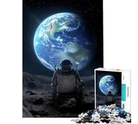 Rompecabezas de 1000 Piezas para Adultos Astronauta en la Luna contemplando la Tierra Juguetes educativos Juegos Familiares Una Obra de Arte Un Gran Regalo para los Amantes de los Juegos (75x50cm)