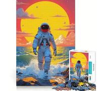 Rompecabezas de 1000 Piezas para Adultos Astronauta en la Playa Juego de articulaciones firmes Juego de concentración Regalo Ideal para Pasar un Buen rato Divertido Decoración navideña (38x26cm)
