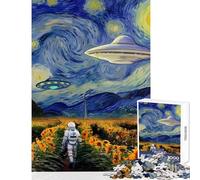 Rompecabezas de 1000 Piezas para Adultos: Astronauta en un Campo de Girasoles con ovnis Juguete Educativo Regalo para Mujeres y Hombres Juego práctico Colección de Artistas Bellas Artes: 50x75cm