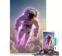 Rompecabezas de 1000 Piezas para Adultos Astronauta flotando sobre Las Nubes con Brillo Rosa Corte Premium Juego Inteligente Actividad para la Mente Tiempo de diversión y Paz Juego artístico