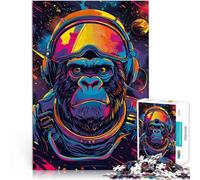 Rompecabezas de 1000 Piezas para Adultos Astronauta Gorila Espacial Hecho de Madera para Mayores de 14 años Juego de desafío único Juegos Familiares cumpleaños tamaño：50x75cm