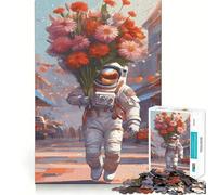 Rompecabezas de 1000 Piezas para Adultos Astronauta,Hombre del Espacio,Flores,Arte de Corte preciso,Juego para desarrollar la Mente,Entretenimiento,Divertido,Regalo de cumpleaños (50x75cm)