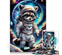 Rompecabezas de 1000 Piezas para Adultos Astronauta,Mapache,Espacio,Encaja a la perfección,Arte,Desafío Mental,Diversión,Tiempo de Descanso,Juego,Regalo de cumpleaños para la Mente (50x75cm)