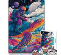Rompecabezas de 1000 Piezas para Adultos, Astronauta Montando una Tortuga, para Adultos y Adolescentes, Juguetes de Entretenimiento Familiar, Toda la Familia, 50x75cm