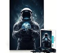 Rompecabezas de 1000 Piezas para Adultos Astronauta sosteniendo el Mundo Decoración de Corte preciso Juguete para estimular la Mente Ideal para Jugar en el Tiempo Libre Regalo de cumpleaños (38x26cm)