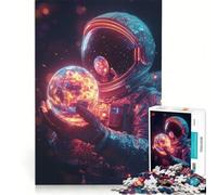 Rompecabezas de 1000 Piezas para Adultos: Astronauta sosteniendo un Planeta en Llamas, Juguete Educativo, para Relajarse intelectualmente, colección de Artistas, Bellas Artes 38x52cm