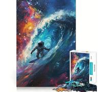 Rompecabezas de 1000 Piezas para Adultos Astronauta,Surf Cósmico,Bordes Limpios,Juego de Diversión Cognitiva,Juego Lento,Divertido,Regalo Festivo para el Ocio (50x75cm)