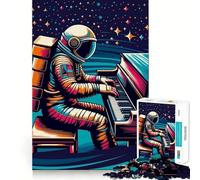 Rompecabezas de 1000 Piezas para Adultos Astronauta Tocando el Piano,Juego de articulaciones firmes,Juego de concentración,Regalo,diversión navideña,decoración artística (38x26cm)