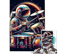 Rompecabezas de 1000 Piezas para Adultos Astronauta Tocando la batería Ayuda a ejercitar el Cerebro Decoración para el hogar Juego práctico para Mayores de 14 años (38x52cm)