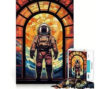 Rompecabezas de 1000 Piezas para Adultos Astronauta,vitral,Bordes Finos,Manualidades,Juego Divertido para ejercitar la Mente,Juego Relajante,Regalo de cumpleaños para Aficionados (38x52cm)