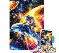 Rompecabezas de 1000 Piezas para Adultos Astronauta y delfín explorando el Espacio Rompecabezas Divertido para Adultos difícil único Ideal para cumpleaños y Regalos (tamaño 38x26cm)