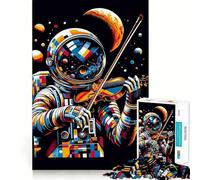 Rompecabezas de 1000 Piezas para Adultos Astronauta y violín,WPAP,Ajuste, Arte,desafío Mental,diversión,Tiempo de Descanso,Juego,Regalo de cumpleaños para la Mente (50x75cm)
