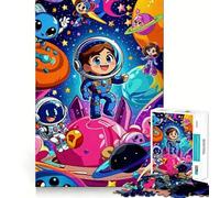 Rompecabezas de 1000 Piezas para Adultos Astronautas de Dibujos Animados,Espacio,Piezas de Corte Limpio,Juego de Habilidad Mental,Momento de relajación,diversión,Escena navideña,Arte (38x52cm)