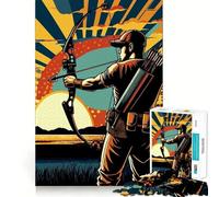 Rompecabezas de 1000 Piezas para Adultos Atardecer con Arco y Caza,WPAP Clean Fit,decoración,Actividad Cerebral,diversión,Momentos acogedores,Regalo Festivo para el Ocio 38x52cm