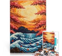 Rompecabezas de 1000 Piezas para Adultos Atardecer de Olas japonesas Juegos Divertidos con Piezas de Formas aleatorias Que se entrelazan Completamente 38x26cm