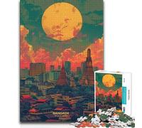 Rompecabezas de 1000 Piezas para Adultos: Atardecer en Bangkok, Tailandia. Juego Educativo Familiar. Ideas de Regalo educativas. 38x26cm (1000 Piezas).