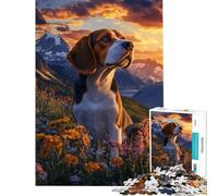 Rompecabezas de 1000 Piezas para Adultos Atardecer en la montaña con Beagle Rompecabezas para Adolescentes Mejora la Memoria Desafío Educativo Juego de desafío único 50x75cm