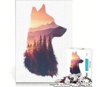 Rompecabezas de 1000 Piezas para Adultos Atardecer en la montaña con Lobos Juegos Divertidos y desafiantes para completar Que fomentan el Amor Entre Parejas 38x52cm