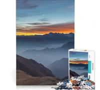 Rompecabezas de 1000 Piezas para Adultos Atardecer en la montaña con Niebla Juego Educativo Actividades Familiares fortalece el Amor Entre Parejas 38x52cm