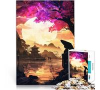 Rompecabezas de 1000 Piezas para Adultos Atardecer en la Pagoda Japonesa Juegos de relajación Colección de Artistas, Bellas Artes 52x38cm
