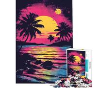 Rompecabezas de 1000 Piezas para Adultos Atardecer en la Playa Estilo Pop Art Rompecabezas para Adultos Juegos relajantes desafío difícil diversión en casa (Tamaño 50x75cm)
