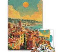Rompecabezas de 1000 Piezas para Adultos: Atardecer en Niza, Francia Decoración del hogar Juego práctico Apto para Mayores de 14 años 50x75cm